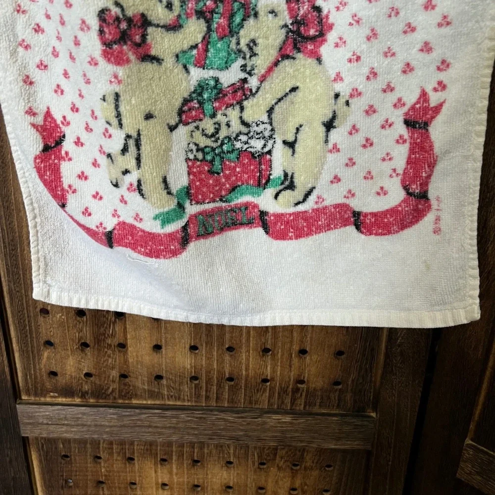 Vintage Duck and Bear Holiday Print Kitchen Towels Lot of 2 cottagecore kitsch